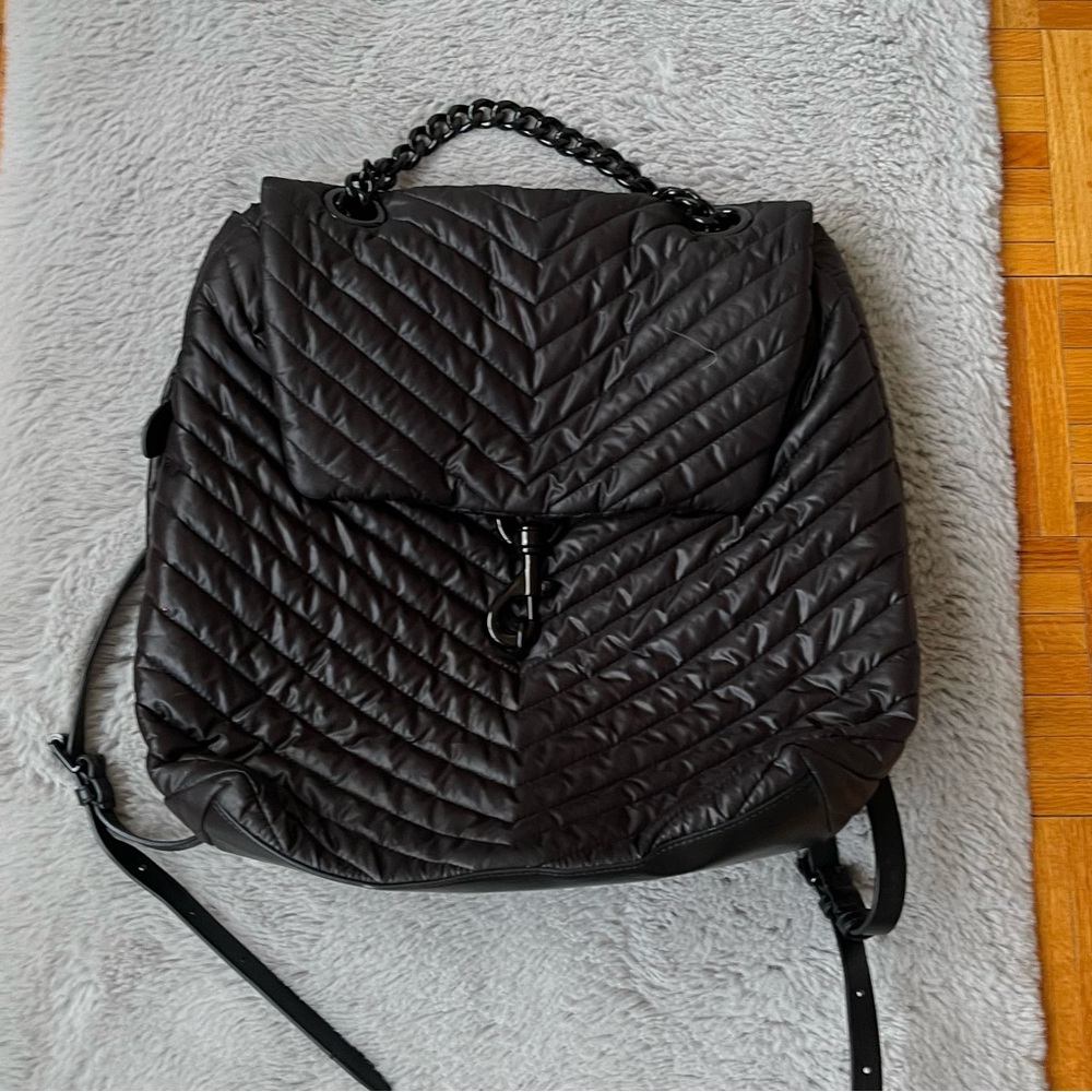 REBECCA MINKOFF Quilted‎ Chevron Backpack Black Chain Handle Designer Bag - Picture 7 of 13